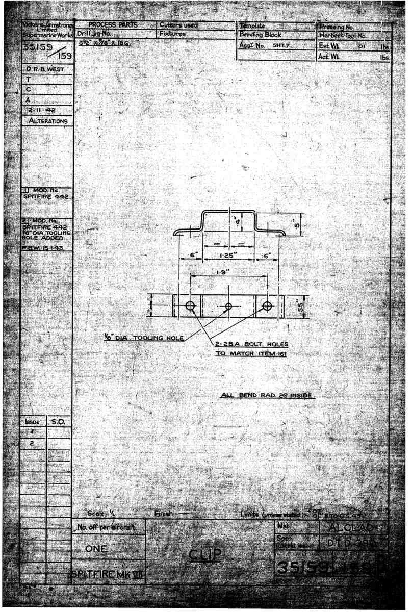Spitfire Mk VII Type 351 Blueprints 35159 159 B Clip A4 Photo Print