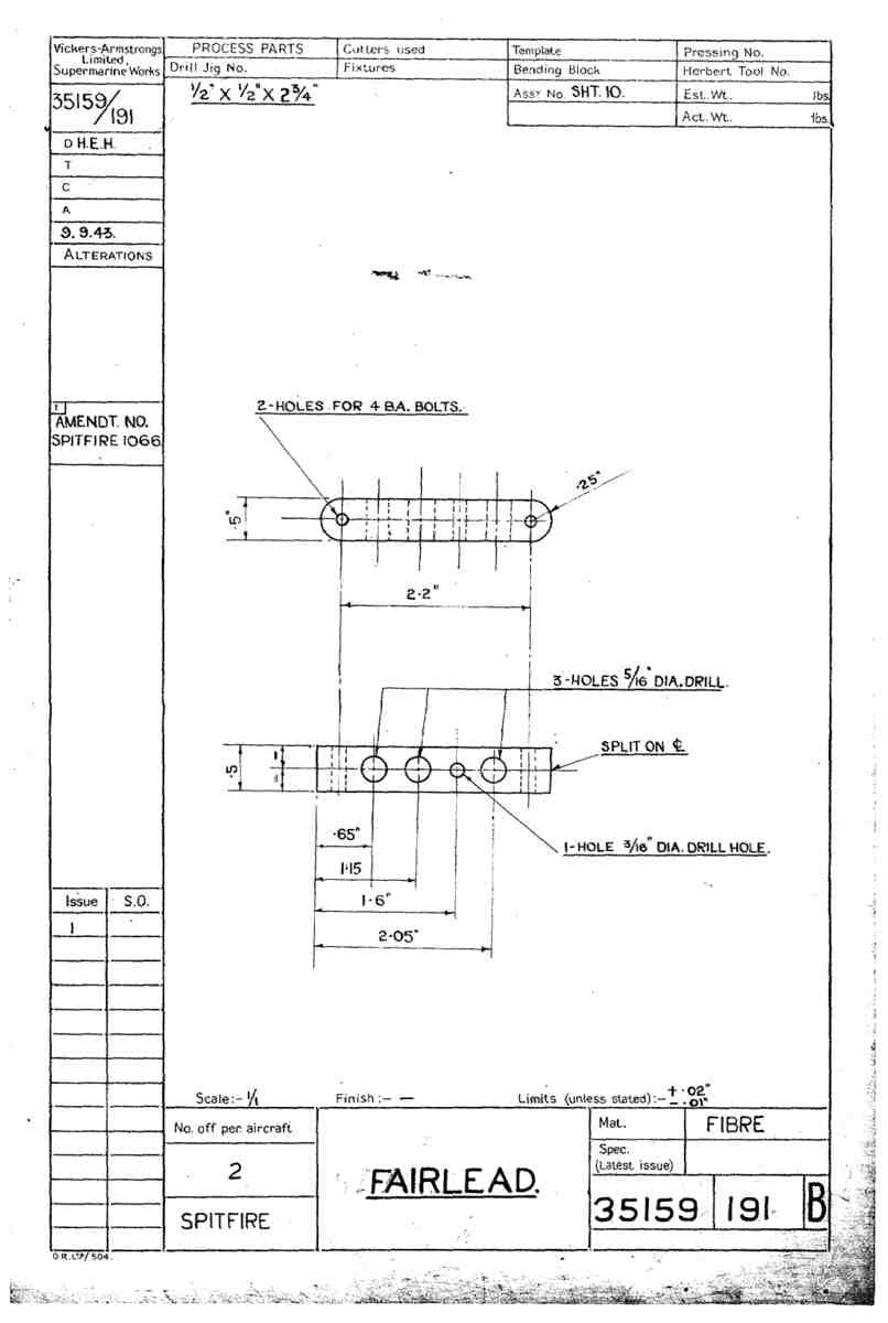 Spitfire Mk VII Type 351 Blueprints 35159 191 B Fairlead A4 Photo Print