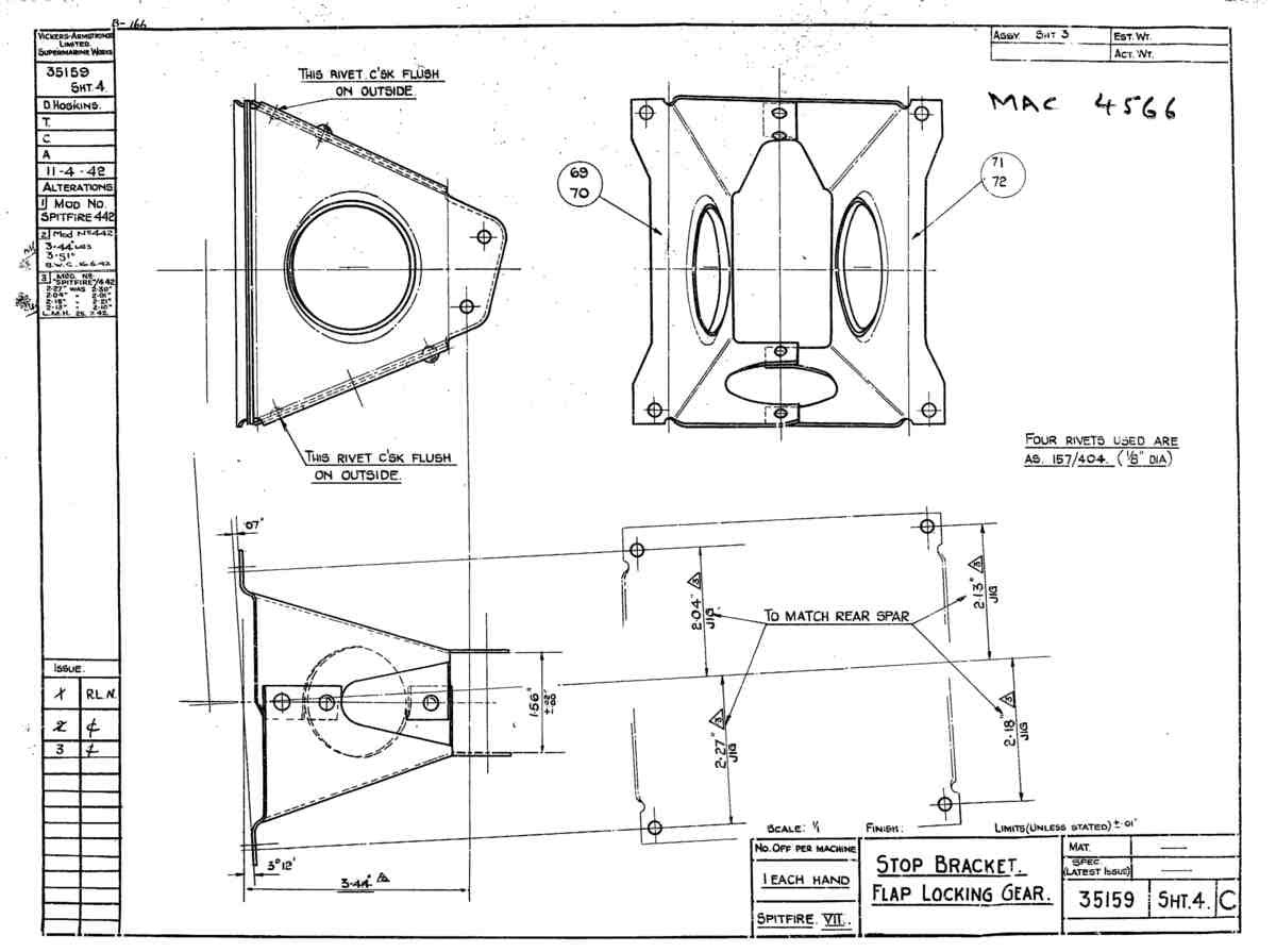Spitfire Mk VII Type 351 Blueprints 35159 4 C Stop Bracket Flap locking gear A4 Photo Print