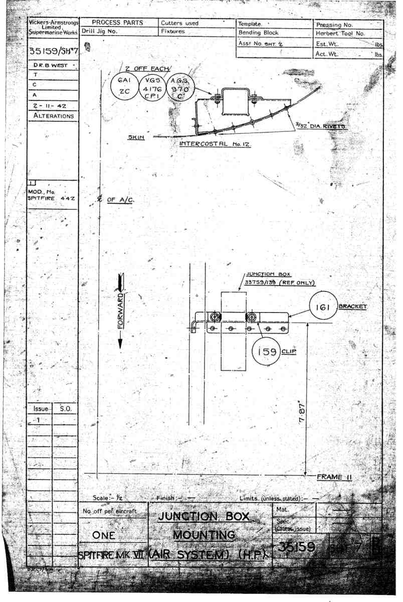 Spitfire Mk VII Type 351 Blueprints 35159 7 B Junction Box Mounting air system HP A4 Photo Print
