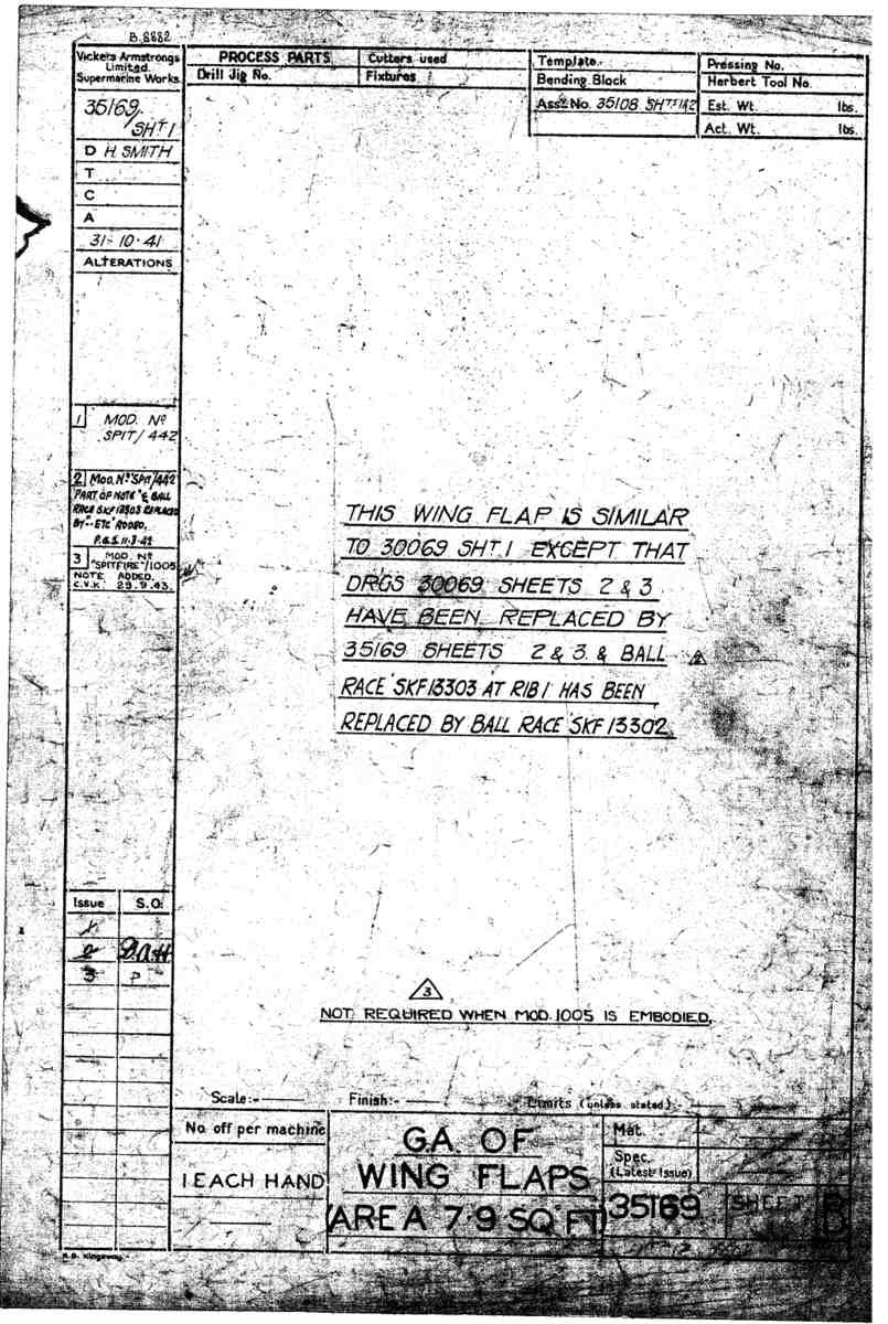 Spitfire Mk VII Type 351 Blueprints 35169 1 B GA of Wing Flaps area 7.9 sq ft A4 Photo Print