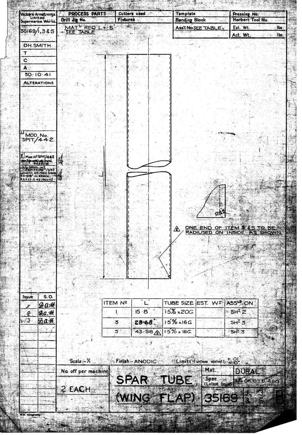 Spitfire Mk VII Type 351 Blueprints 35169 135 B Spar Tube wing flap A4 Photo Print