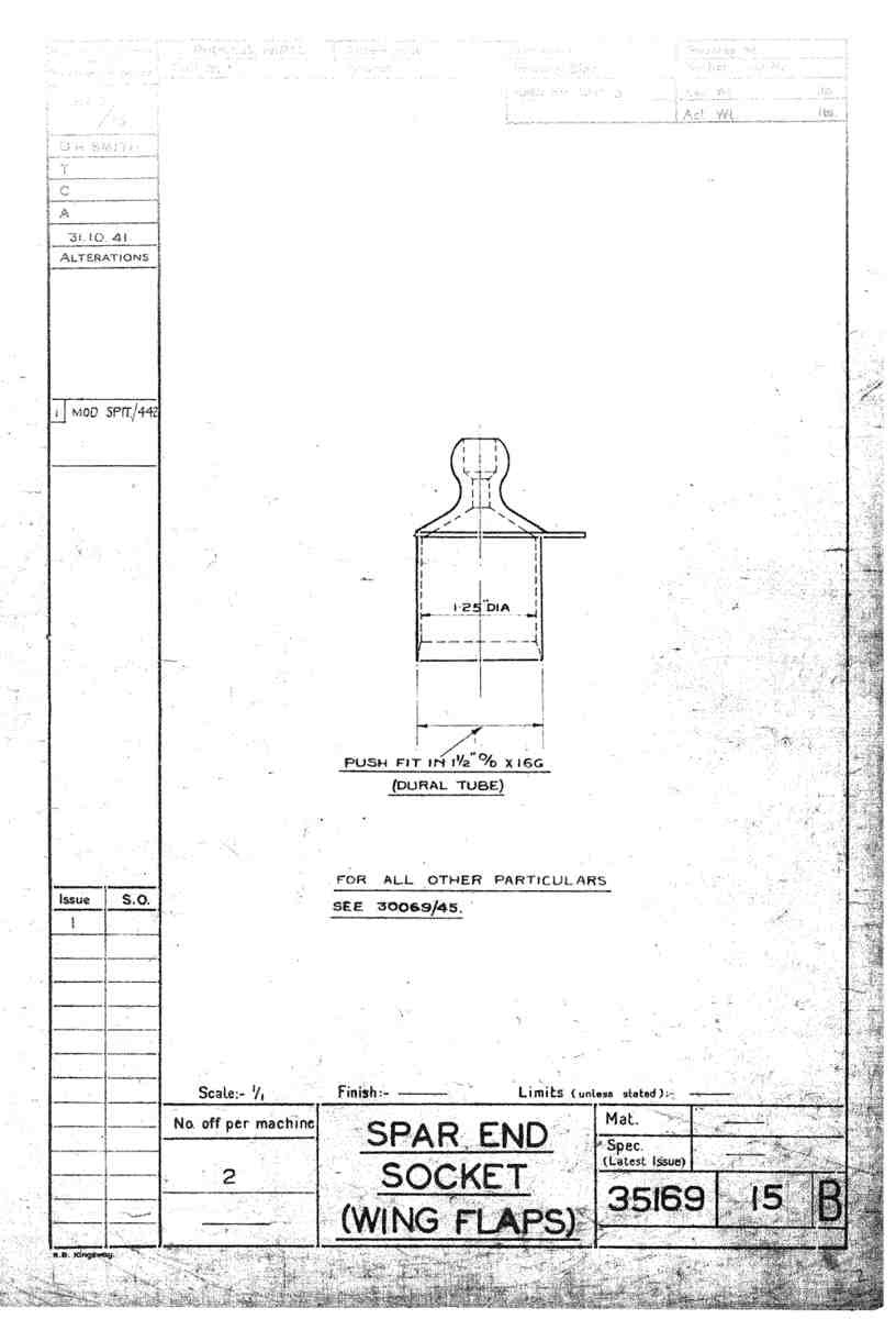 Spitfire Mk VII Type 351 Blueprints 35169 15 B Spar End socket wing flaps A4 Photo Print