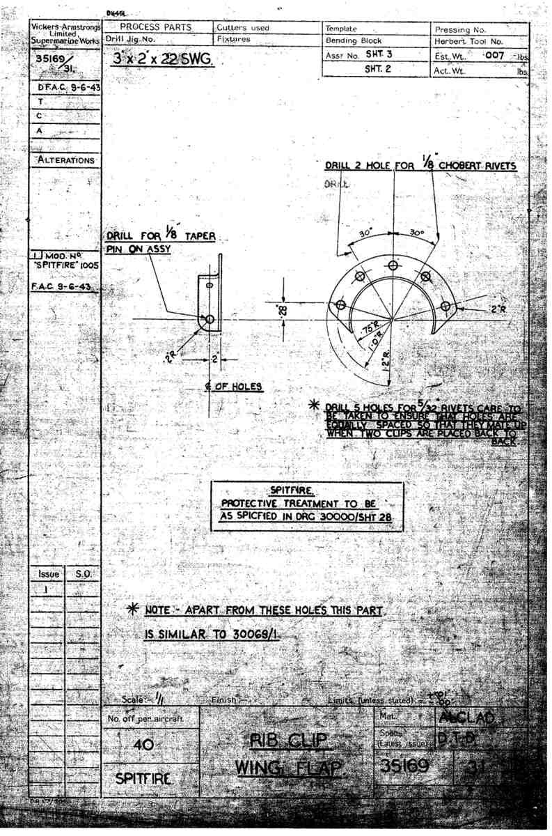 Spitfire Mk VII Type 351 Blueprints 35169 31 B Rib clip Wing flap A4 Photo Print