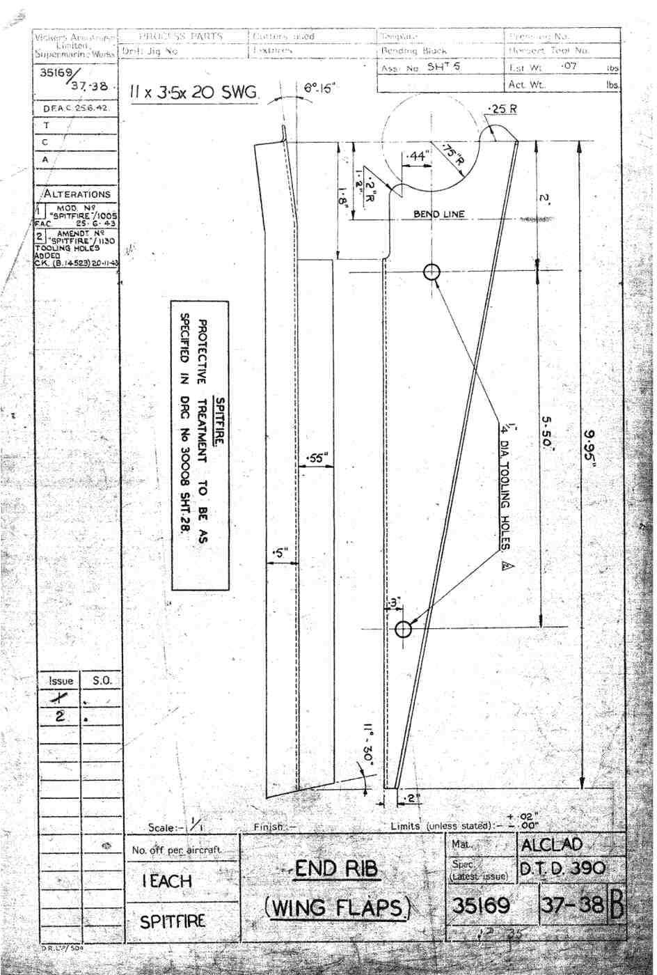 Spitfire Mk VII Type 351 Blueprints 35169 3738 B End Rib Wing Flaps A4 Photo Print