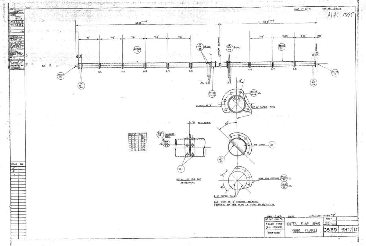 Spitfire Mk VII Type 351 Blueprints 35169 7 D Outer Flap Spar wing flaps A4 Photo Print