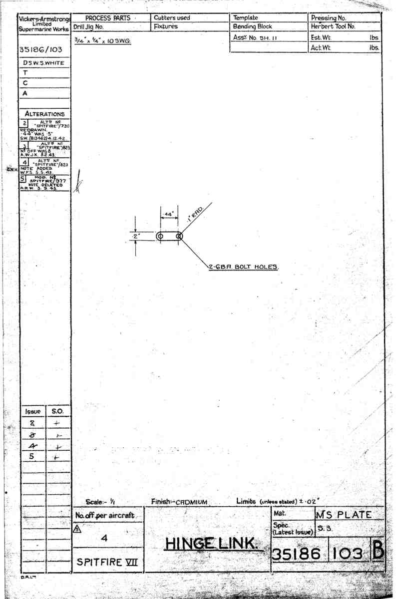Spitfire Mk VII Type 351 Blueprints 35186 103 B Hinge link A4 Photo Print
