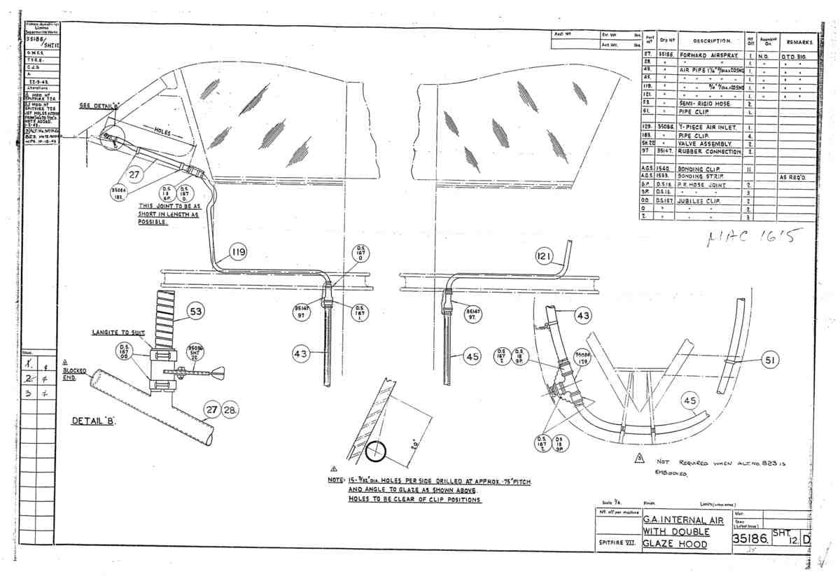 Spitfire Mk VII Type 351 Blueprints 35186 12 D GA of Internal Air with Double Glaze Hood A4 Photo Print