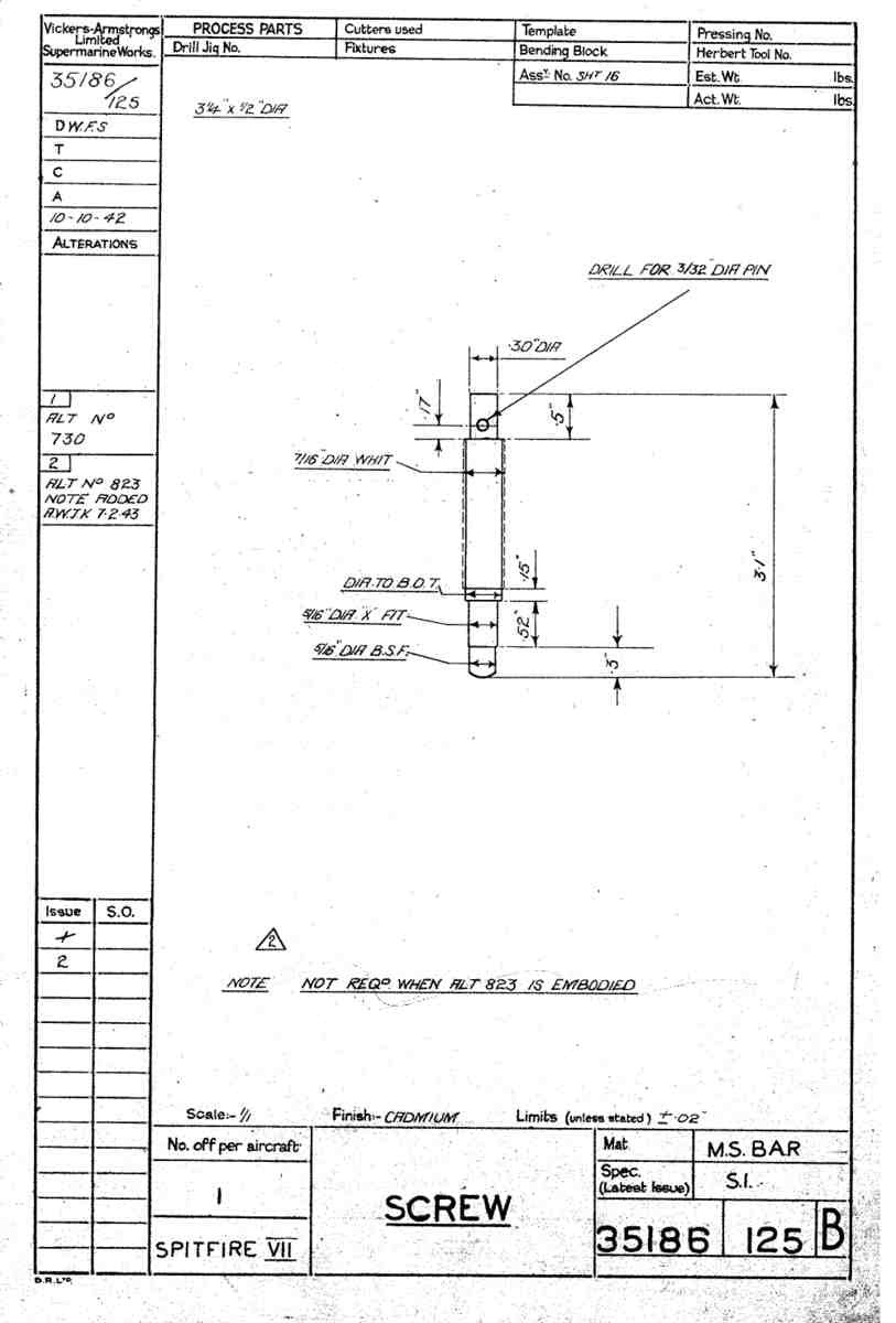 Spitfire Mk VII Type 351 Blueprints 35186 125 B Screw A4 Photo Print