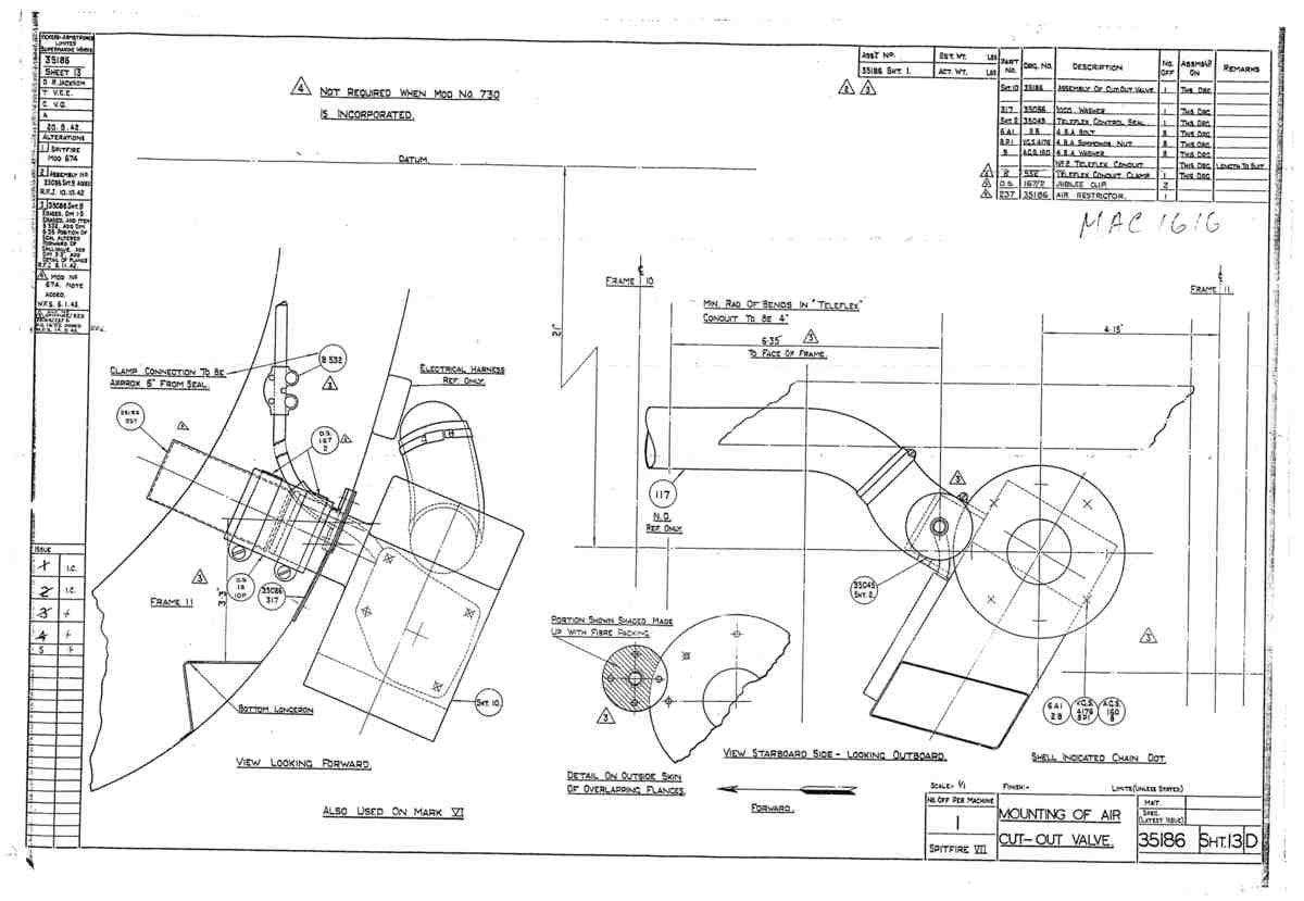 Spitfire Mk VII Type 351 Blueprints 35186 13 D Mounting of Air Cut out valve A4 Photo Print
