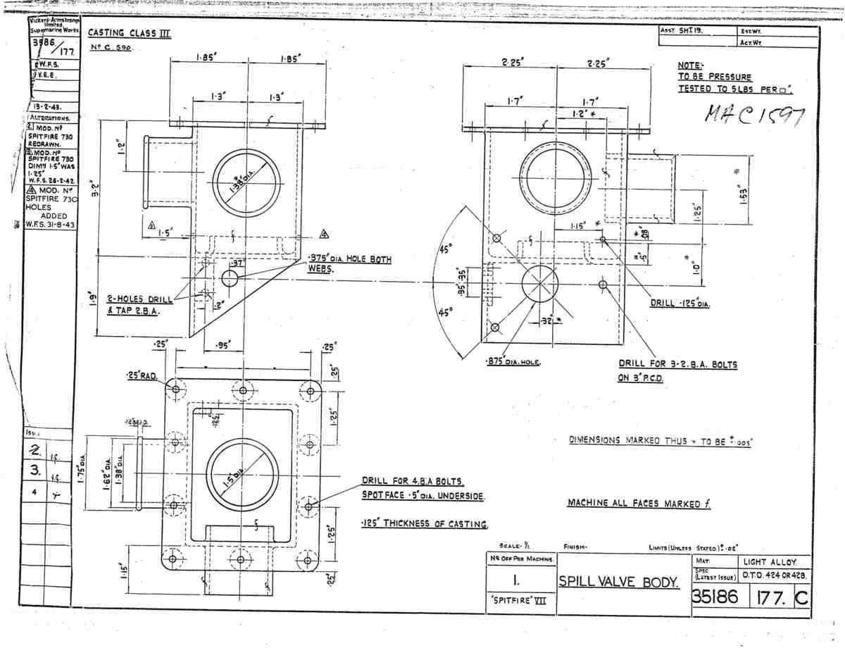 Spitfire Mk VII Type 351 Blueprints 35186 177 C Spill valve body A4 Photo Print