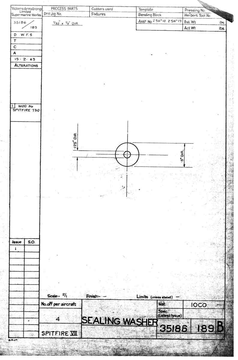 Spitfire Mk VII Type 351 Blueprints 35186 189 B Sealing washer A4 Photo Print