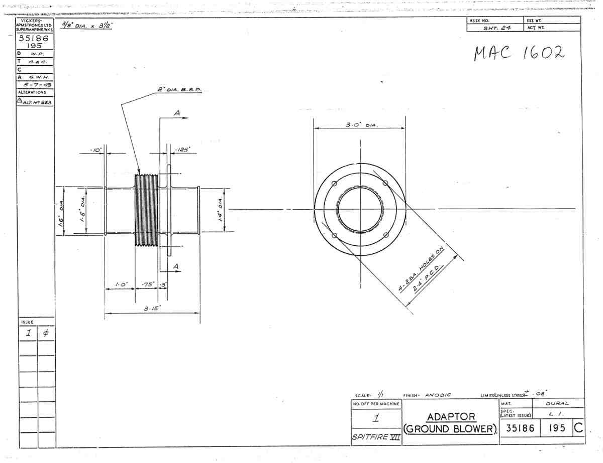 Spitfire Mk VII Type 351 Blueprints 35186 195 C Adaptor ground blower A4 Photo Print