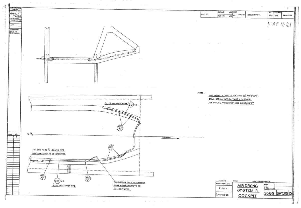 Spitfire Mk VII Type 351 Blueprints 35186 25 D Air Drying system in cockpit A4 Photo Print