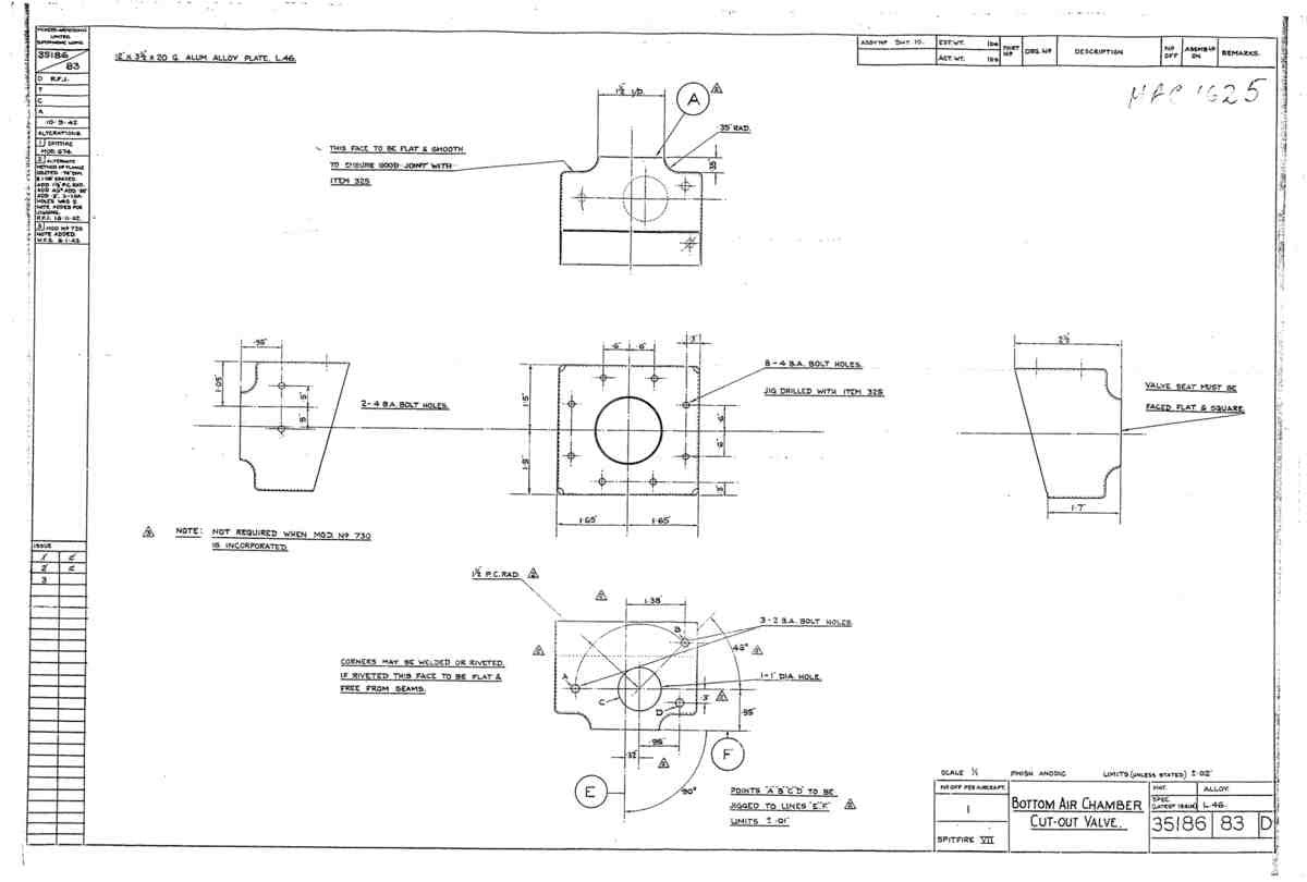 Spitfire Mk VII Type 351 Blueprints 35186 83 D Bottom air chamber cut out valve A4 Photo Print