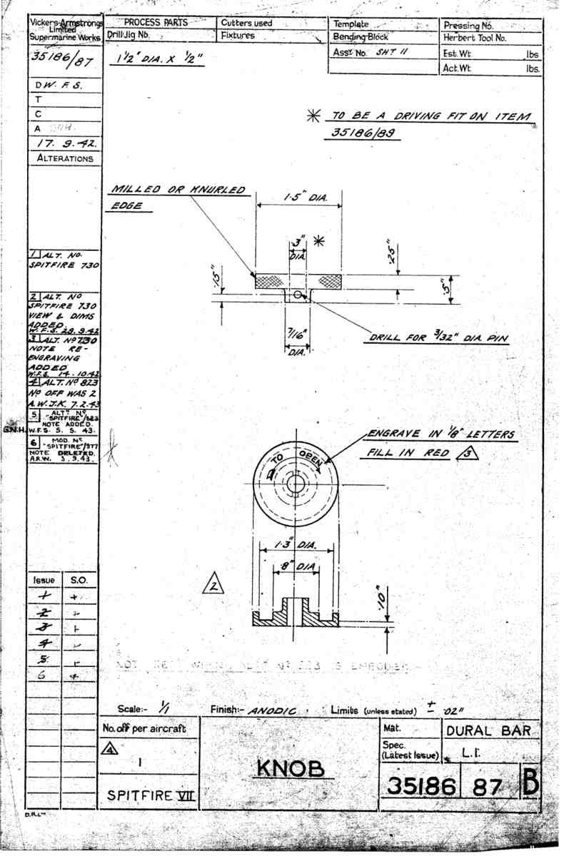 Spitfire Mk VII Type 351 Blueprints 35186 87 B Knob A4 Photo Print