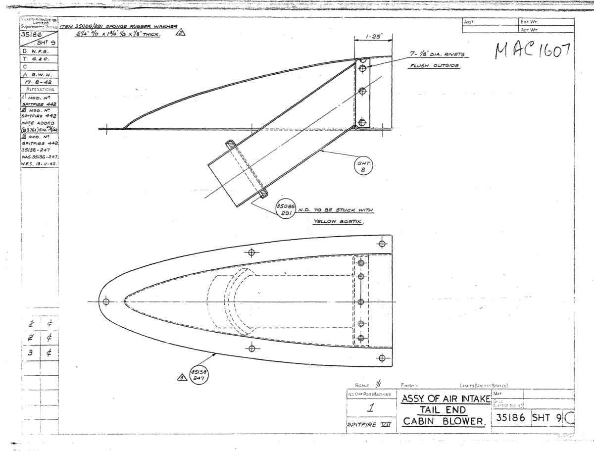Spitfire Mk VII Type 351 Blueprints 35186 9 C Assy of Air Intake Tail End Cabin Blower A4 Photo Print