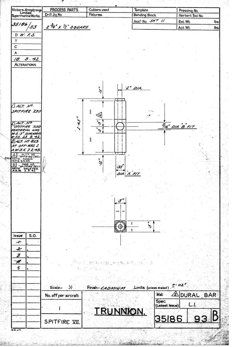 Spitfire Mk VII Type 351 Blueprints 35186 93 B Trunnion A4 Photo Print