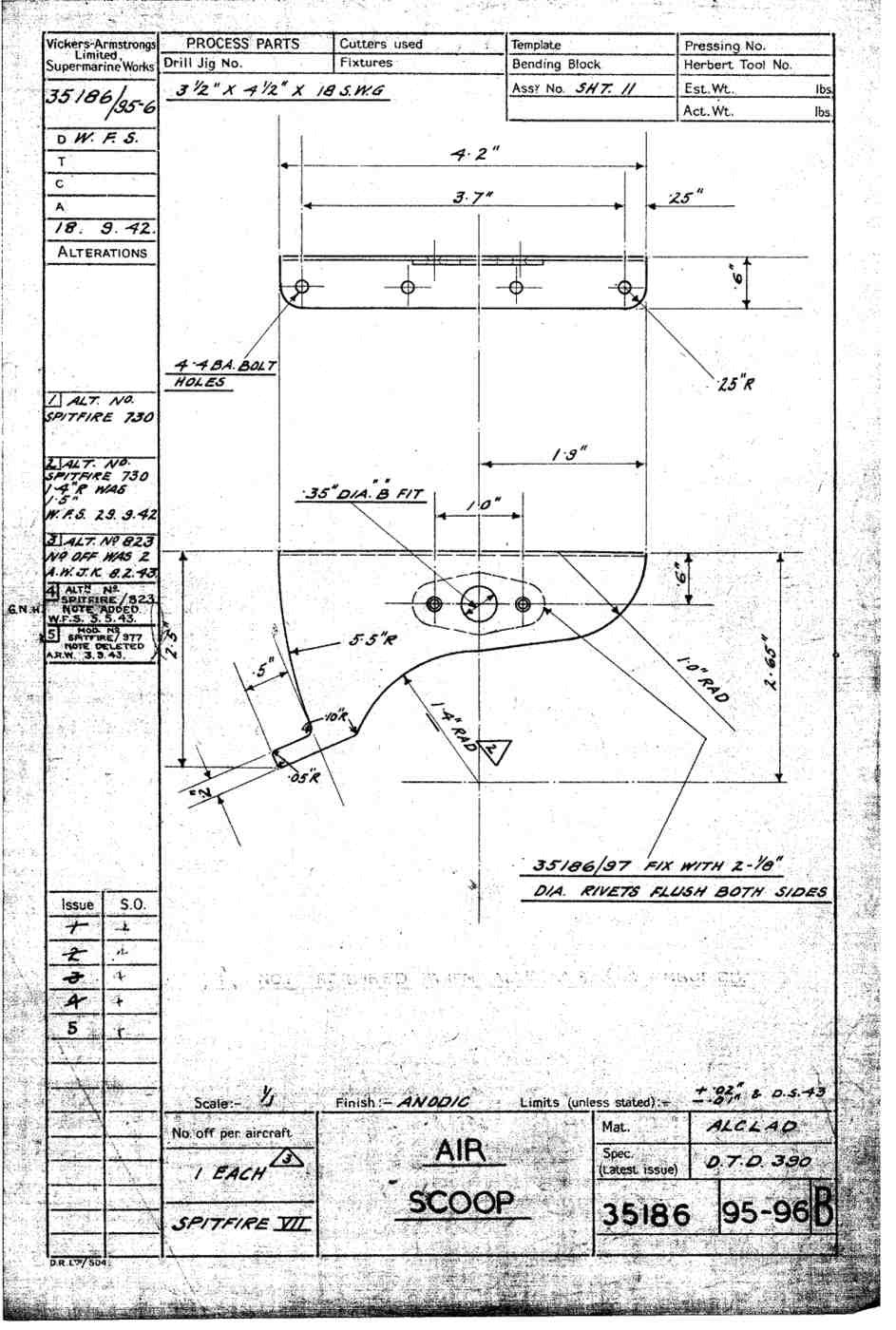 Spitfire Mk VII Type 351 Blueprints 35186 9596 B Air Scoop A4 Photo Print