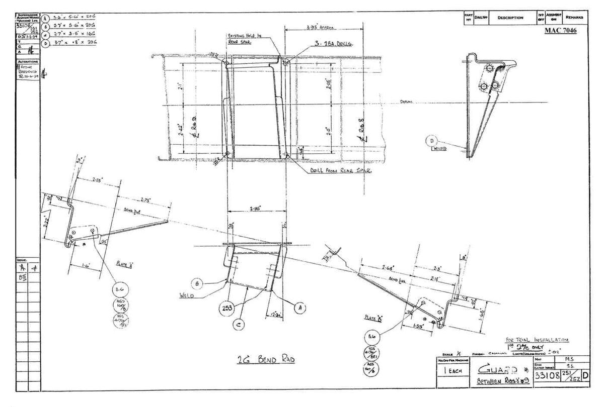 Spitfire Mk VIII Type 331 Blueprints 33108 251252 D Guard between Ribs 8 & 9 A4 Photo Print
