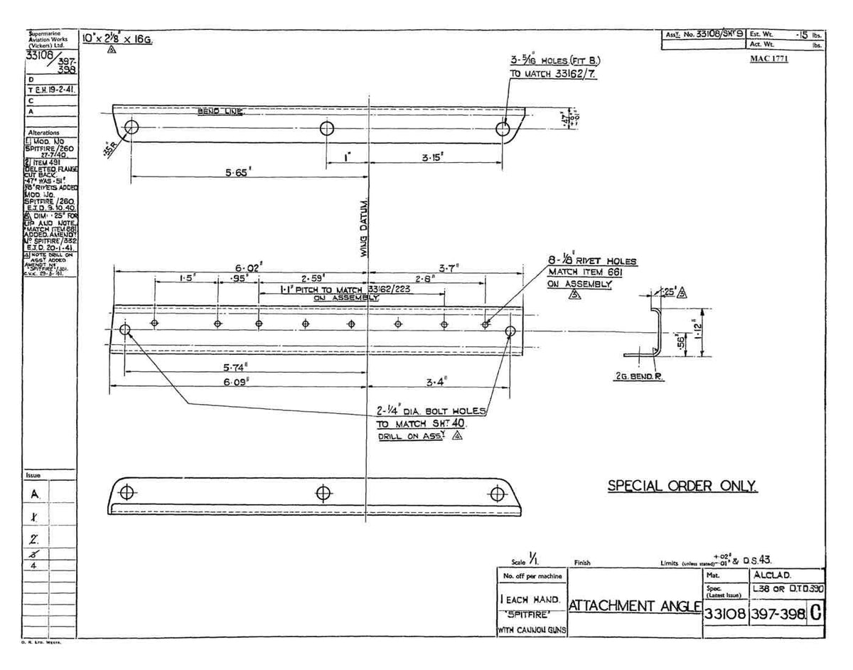 Spitfire Mk VIII Type 331 Blueprints 33108 397398 C Attachment Angle A4 Photo Print