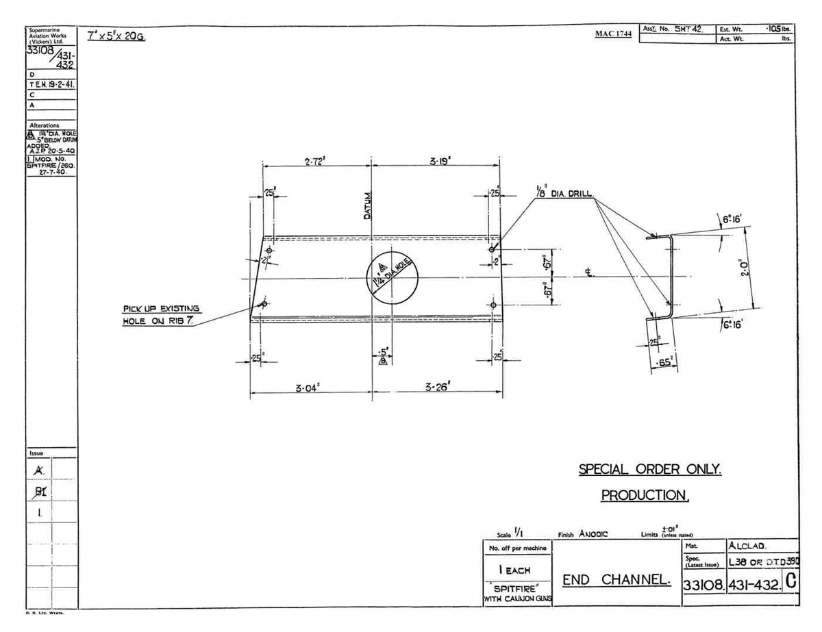 Spitfire Mk VIII Type 331 Blueprints 33108 431432 C End Channel A4 Photo Print