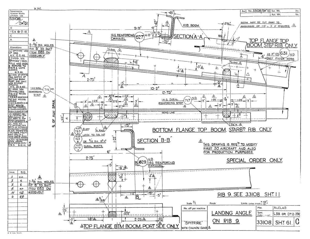 Spitfire Mk VIII Type 331 Blueprints 33108 61 C Landing Angle On Rib 9 A4 Photo Print