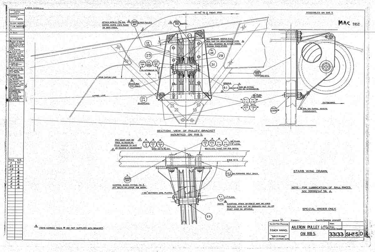 Spitfire Mk VIII Type 331 Blueprints 33133 5 D Aileron Pulley mtg on Rib 5 A4 Photo Print