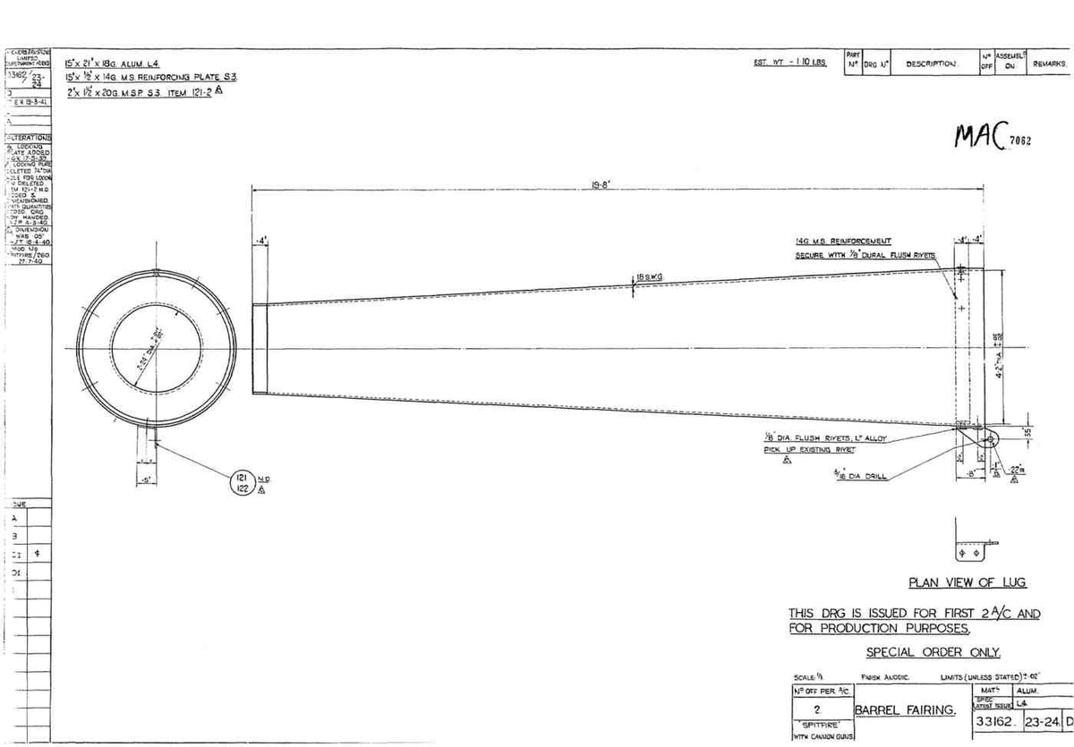 Spitfire Mk VIII Type 331 Blueprints 33162 2324 D Barrel Fairing A4 Photo Print