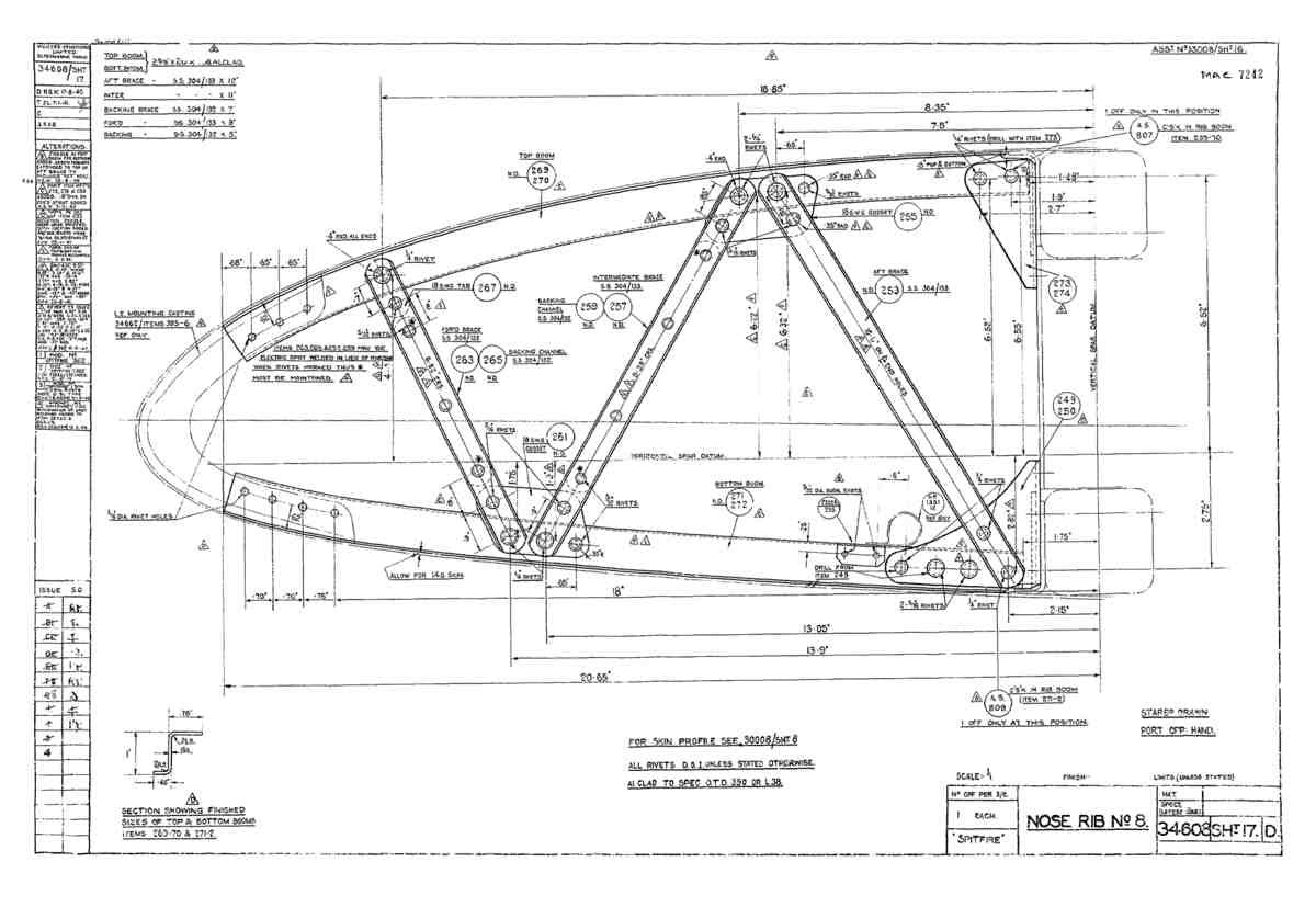 Spitfire Mk VIII Type 346 Blueprints 34608 17 D Nose Rib No 8 A4 Photo Print