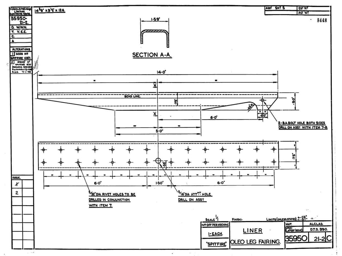 Spitfire Mk VIII Type 359 Blueprints 35950 2122 C Liner Oleo leg fairing A4 Photo Print