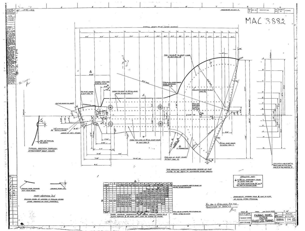 Spitfire Mk VIII Type 359 Blueprints 35950 34 G Fairing Panel outer Oleo leg fairing A4 Photo Print