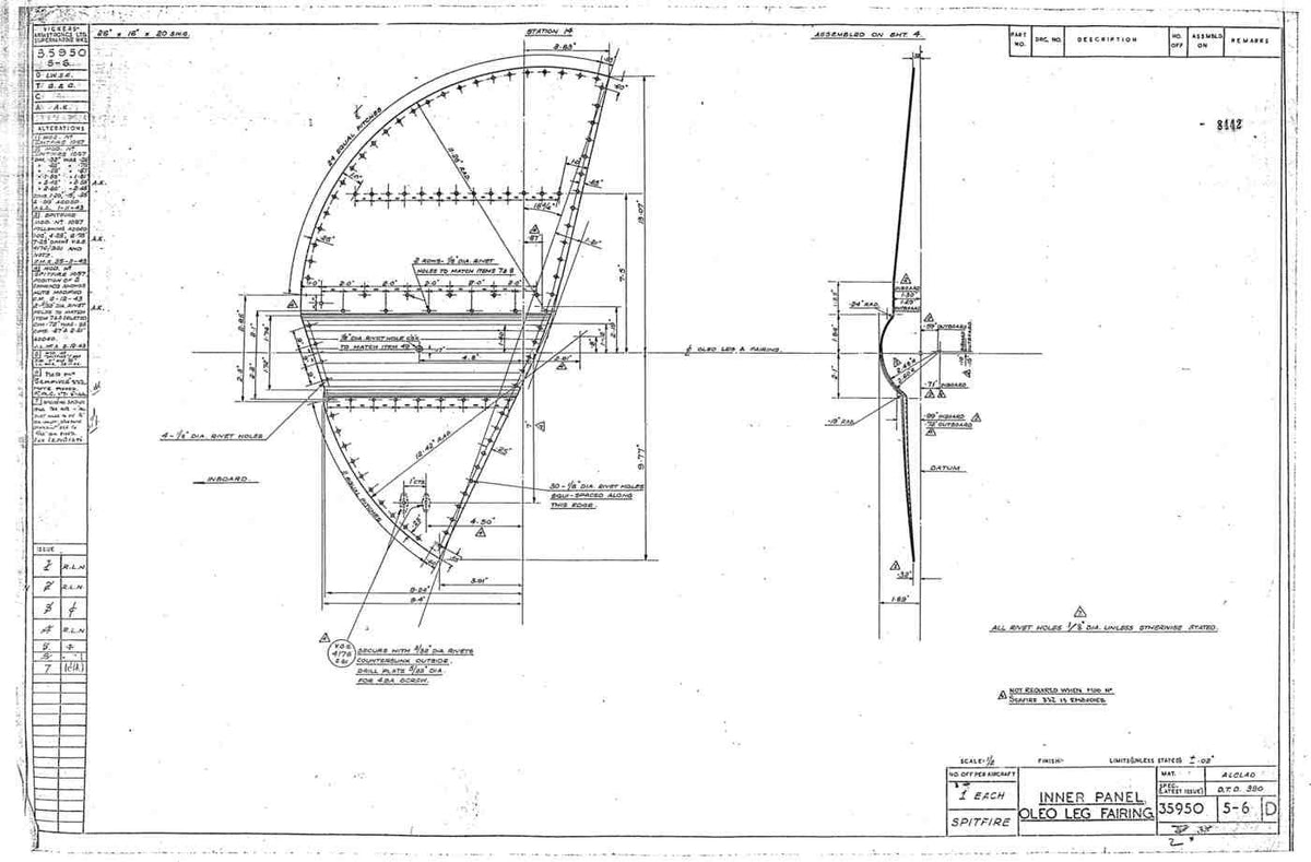 Spitfire Mk VIII Type 359 Blueprints 35950 56 D Inner panel oleo leg fairing A4 Photo Print