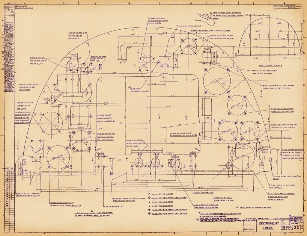 Spitfire MkI II Blueprints 32934 SHT 23 Instrument Panel A4 Photo Print