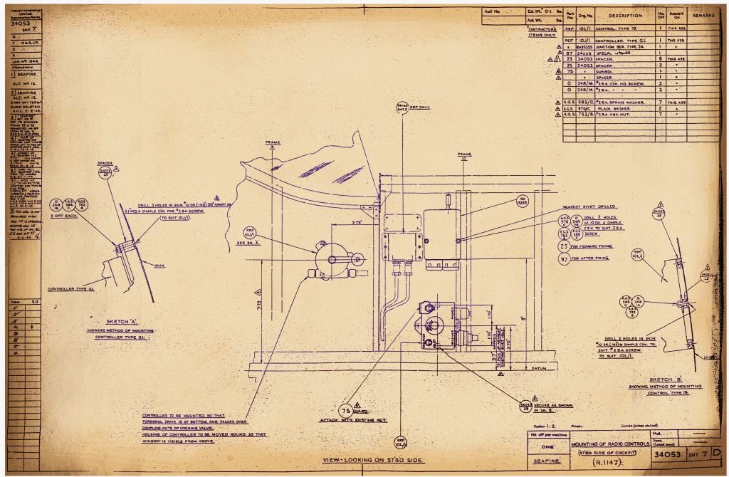 Spitfire MkI II Blueprints 34053 SHT 7 D Sea Cockpit Stb'd A4 Photo Print