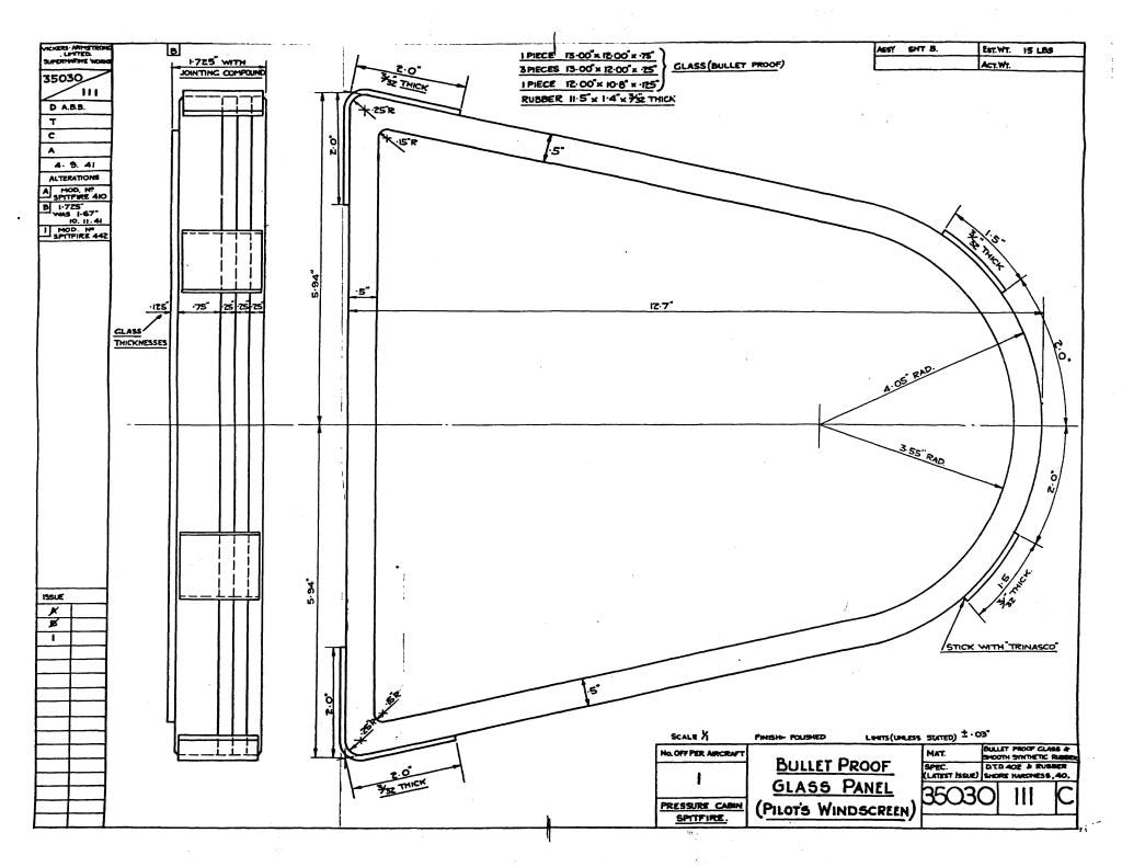 Spitfire MkI II Blueprints 35030 SHT 111 C Windscreen A4 Photo Print