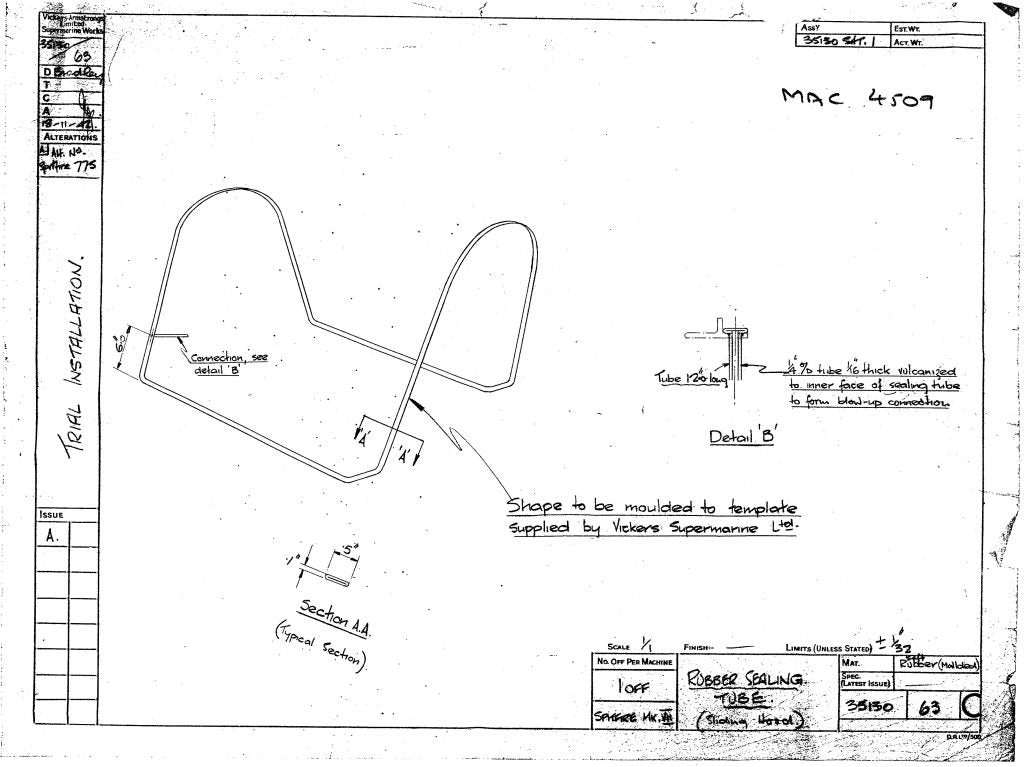 Spitfire MkI II Blueprints 35130 SHT 63 C A4 Photo Print