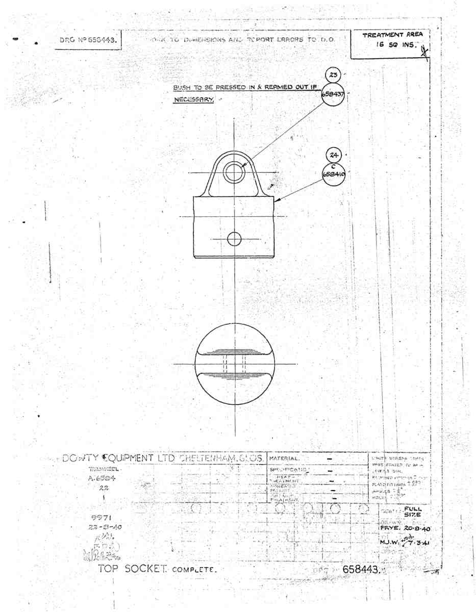 Spitfire MkI II Blueprints 658443 Top Socket for tailwheel (dowty rotol drawing) A4 Photo Print