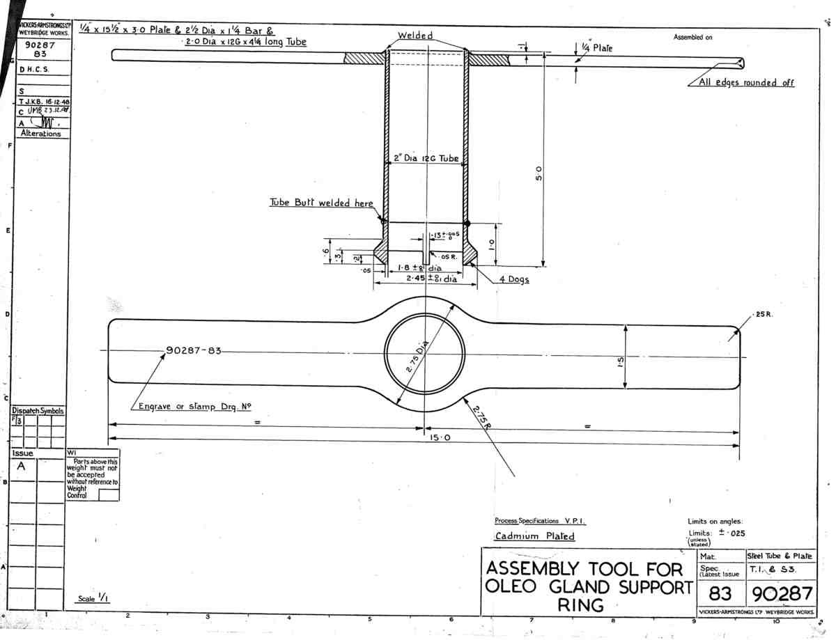 Spitfire MkI II Blueprints 90287 83 Assembly tool for Oleo gland support ring A4 Photo Print
