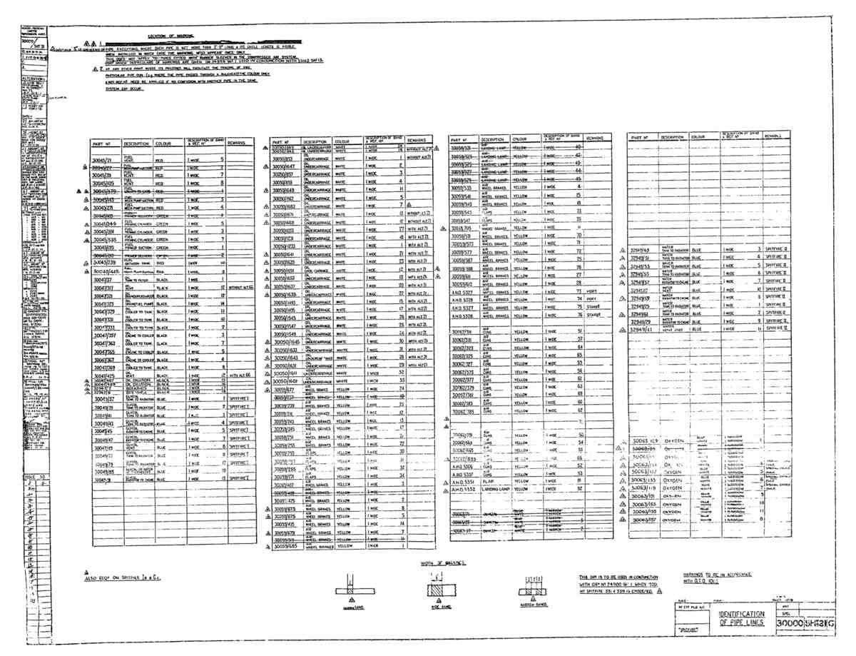 Spitfire MkI II Type 300 Blueprints 30000 31 G Identification of Pipe lines A4 Photo Print