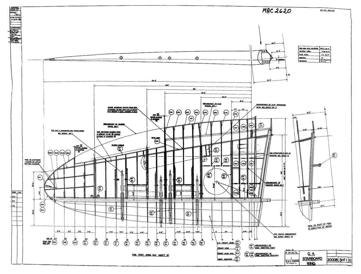 Spitfire MkI II Type 300 Blueprints 30008 1 G GA of Starboard wing A4 Photo Print