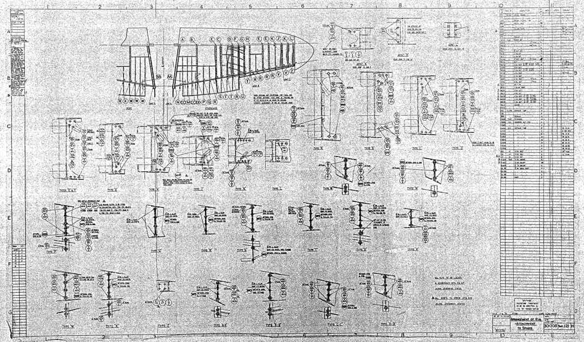 Spitfire MkI II Type 300 Blueprints 30008 121 H Arrangement of Rib Attachment to Spars A4 Photo Print