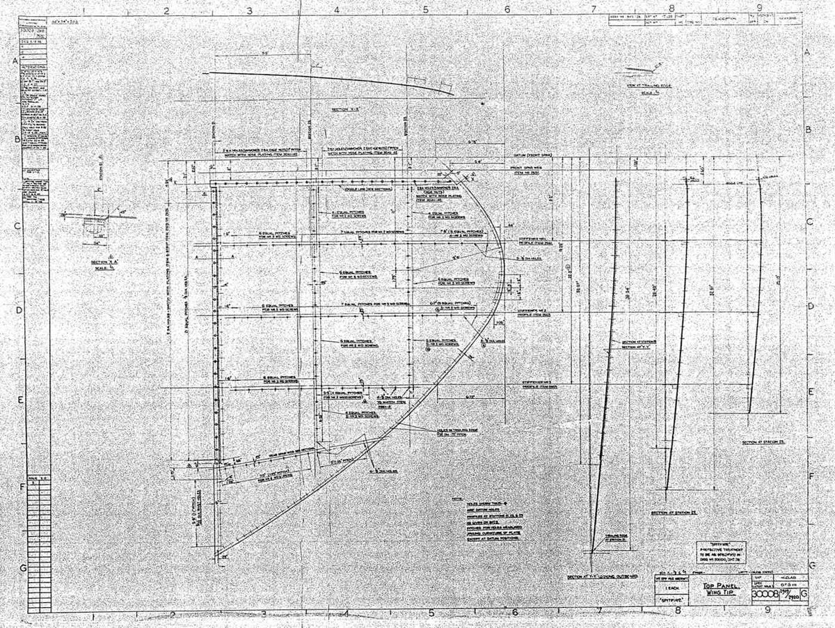 Spitfire MkI II Type 300 Blueprints 30008 29192920 G Top Panel Wing Tip A4 Photo Print
