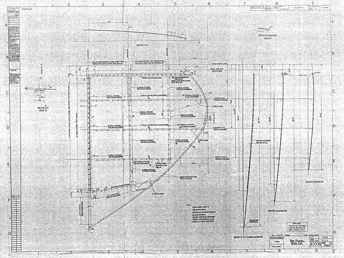 Spitfire MkI II Type 300 Blueprints 30008 2919,2920 G Top Panel Wing Tip A4 Photo Print