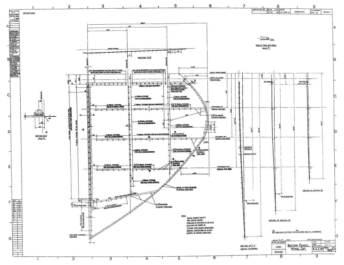 Spitfire MkI II Type 300 Blueprints 30008 29212922 G Bottom Panel Wing tip A4 Photo Print
