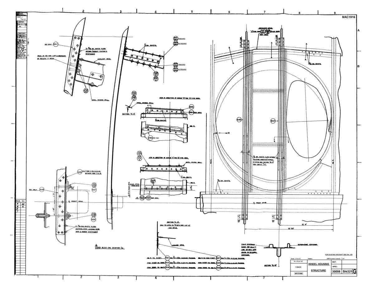 Spitfire MkI II Type 300 Blueprints 30008 321 G Wheel Housing Structure A4 Photo Print