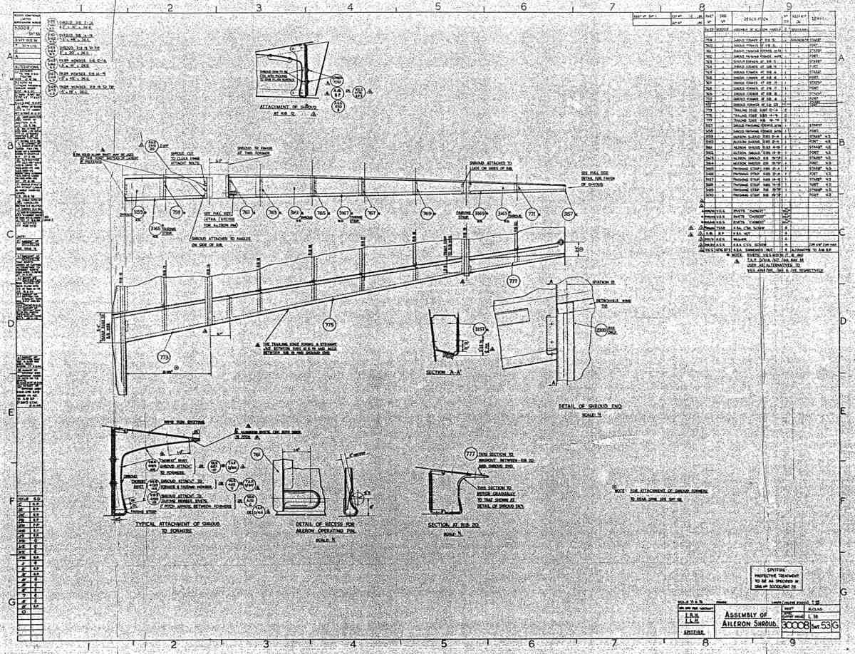Spitfire MkI II Type 300 Blueprints 30008 53 G Assembly of Aileron Shroud A4 Photo Print