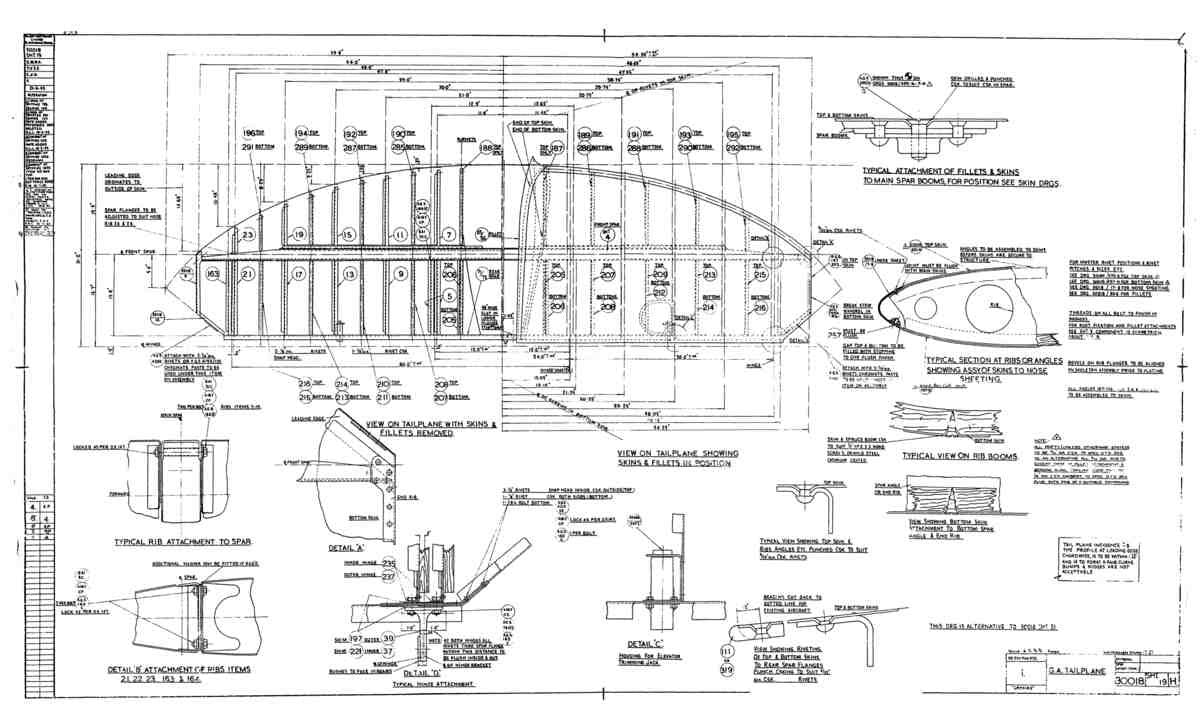 Spitfire MkI II Type 300 Blueprints 30018 19 H GA Tail Plane A4 Photo Print