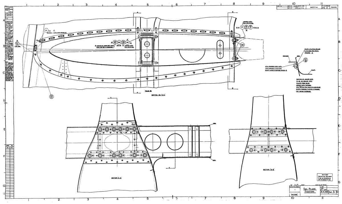 Spitfire MkI II Type 300 Blueprints 30018 3 H Tail Plane Fixation A4 Photo Print