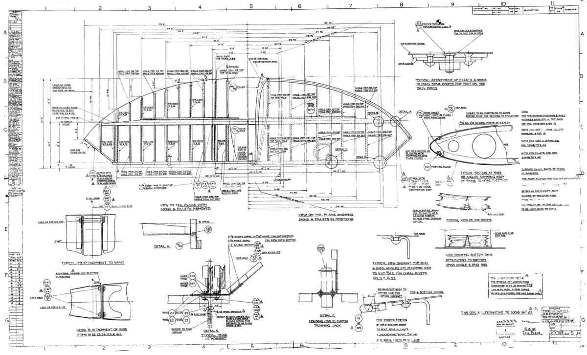Spitfire MkI II Type 300 Blueprints 30018 5 H GA of Tail Plane A4 Photo Print